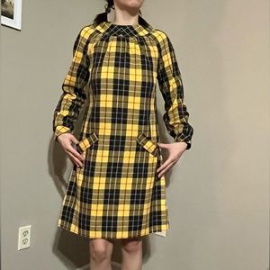 Miss Pat long sleeve, knee length Vintage Plaid yellow dress!